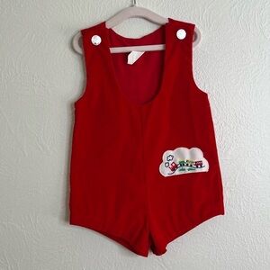 Vintage 80s 90s Red Velvet Overalls Romper 12 months